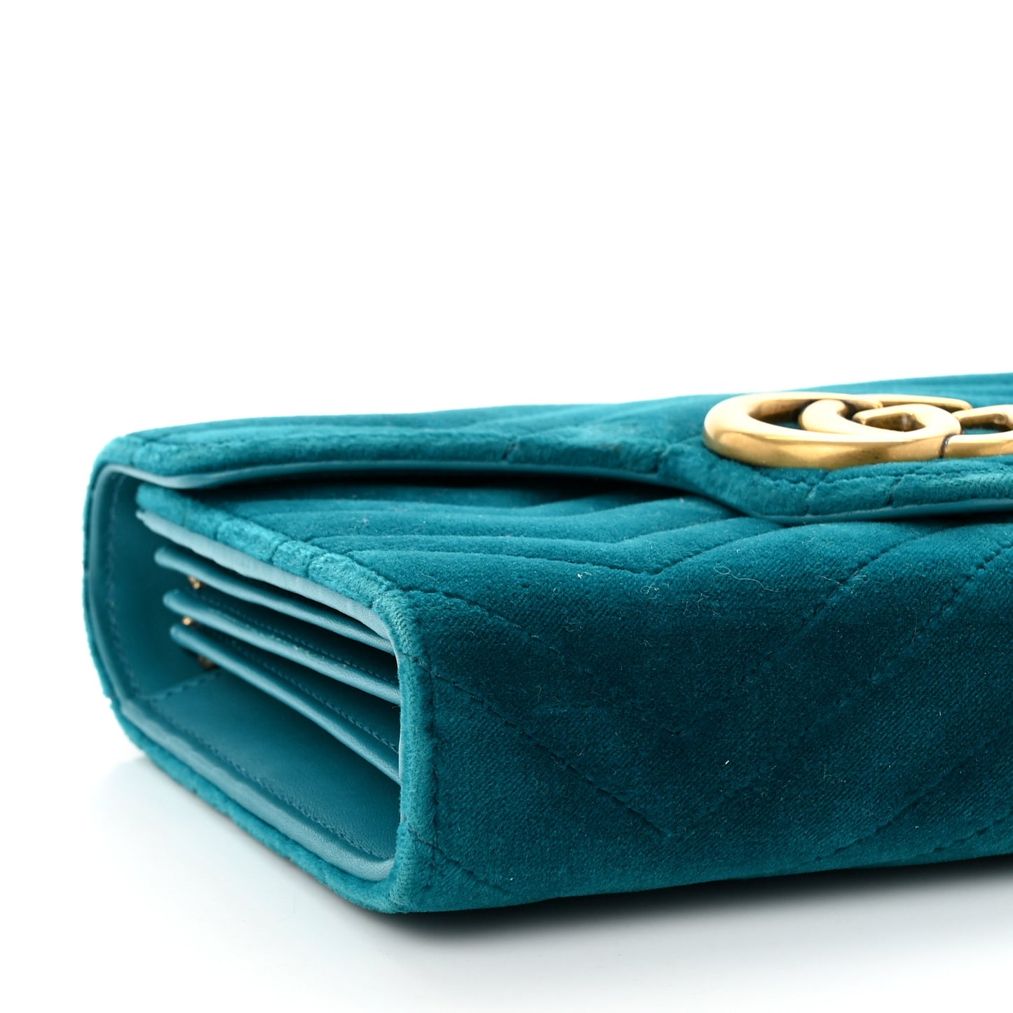 Velvet Matelasse GG Marmont Chain Wallet Pavone Cyan