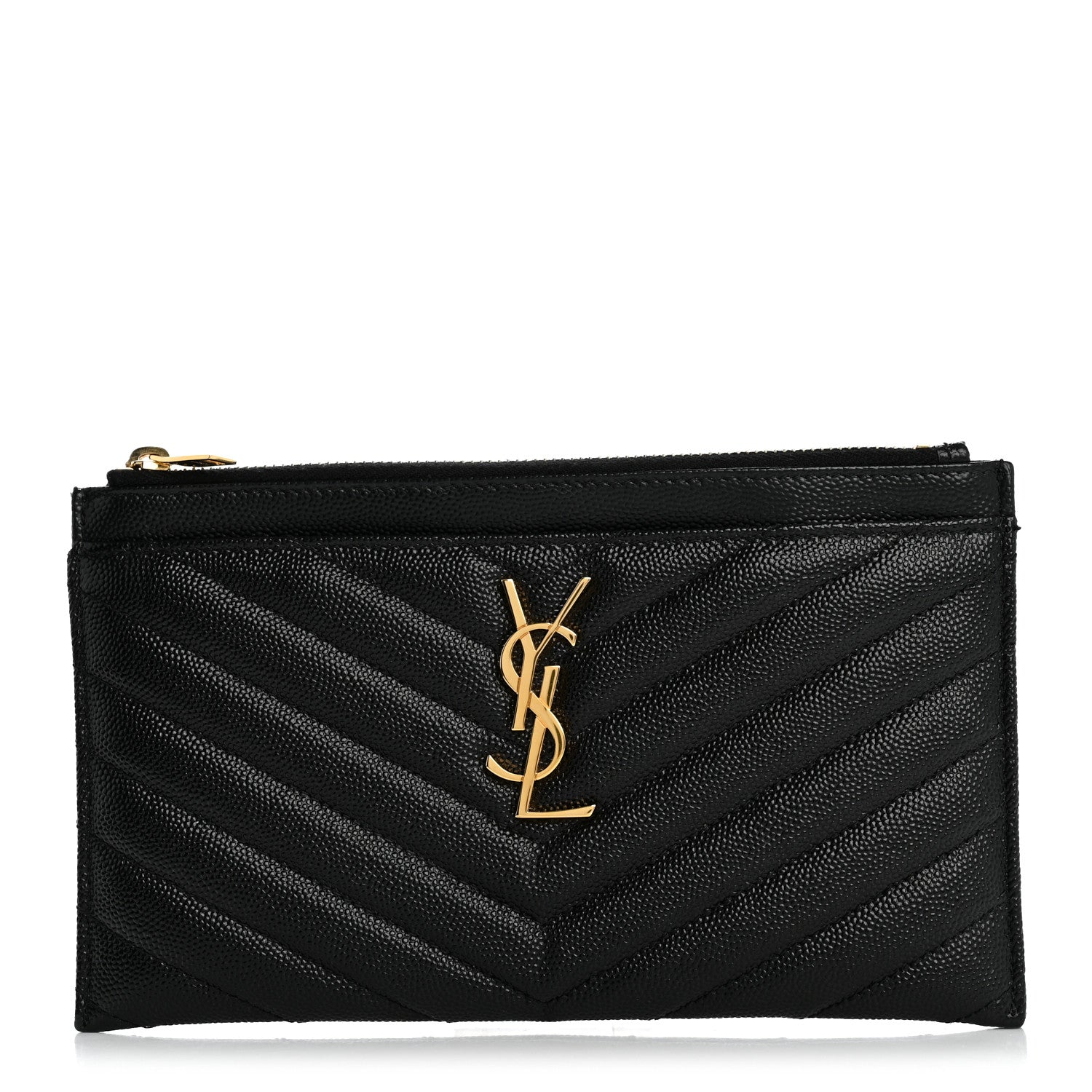 Saint Laurent Grain De Poudre Chevron Monogram Bill Pouch Black 1 of 9