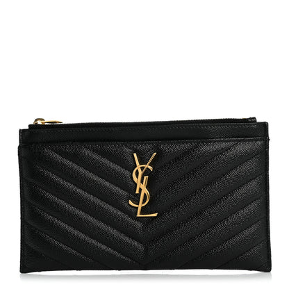Saint Laurent Grain De Poudre Chevron Monogram Bill Pouch Black 1 of 9