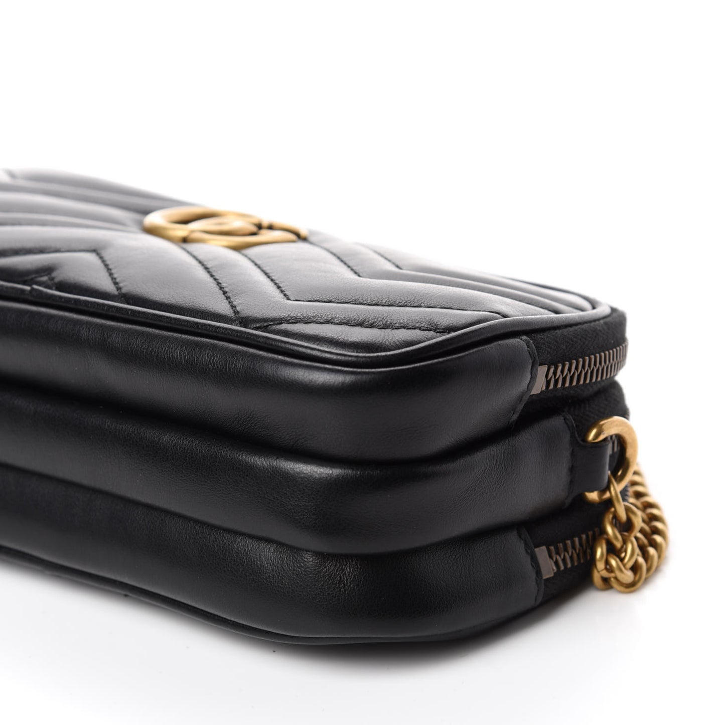 Calfskin Matelasse Mini GG Marmont Chain Crossbody Bag Black