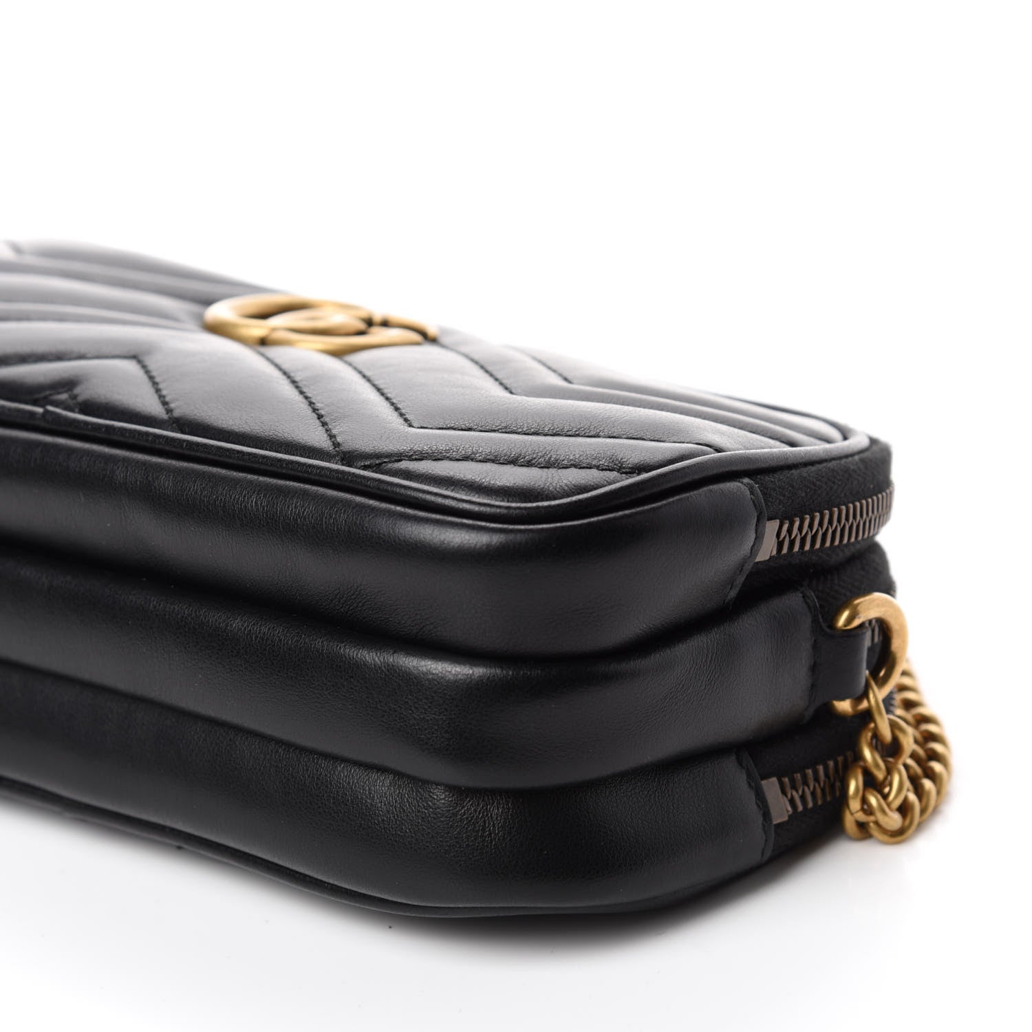 Gucci Calfskin Matelasse Mini GG Marmont Chain Crossbody Bag Black 7 of 12