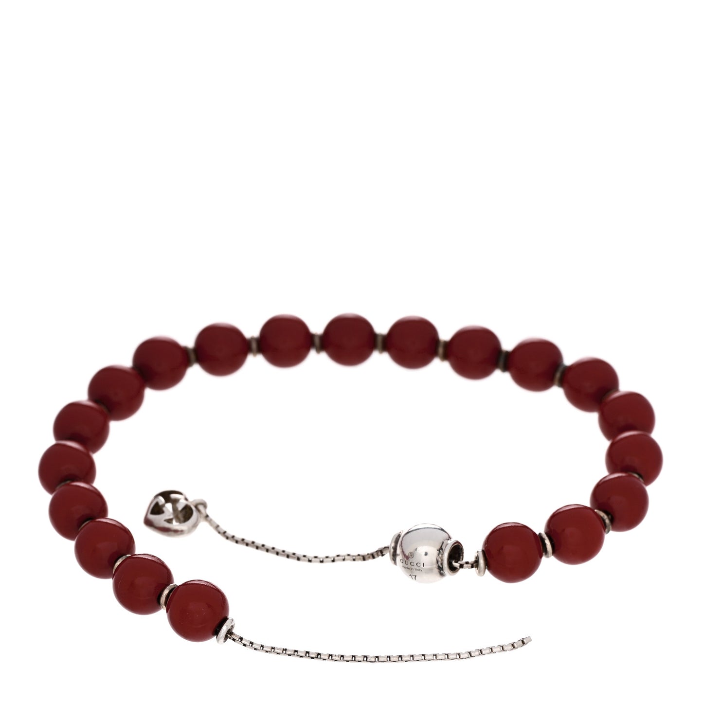 Sterling Silver Wood San Valentino Bead Adjustable Bracelet Red