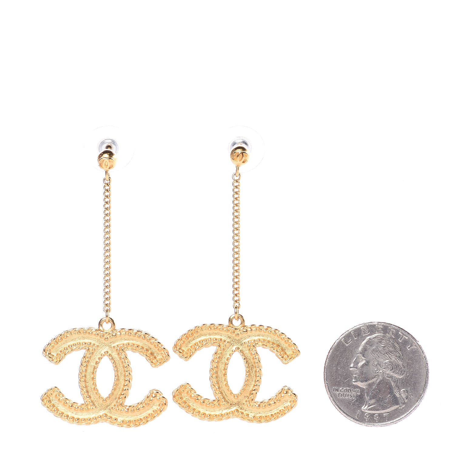 Chanel CC Drop Earrings Matte Gold 3 of 10