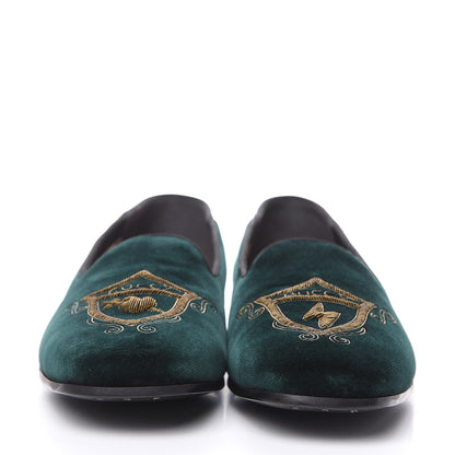 Gucci Velvet Crest Embroidered Mens Loafers 7.5 Green 2 of 9