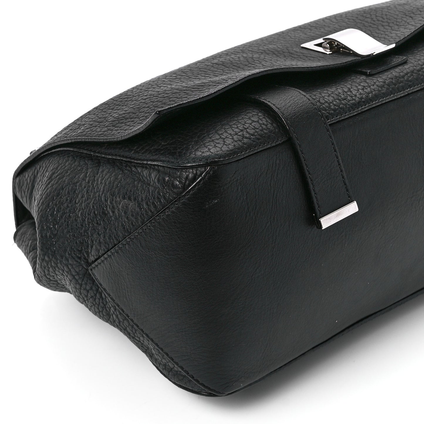 Pebbled Calfskin Double Sided PS Courier Bag Black