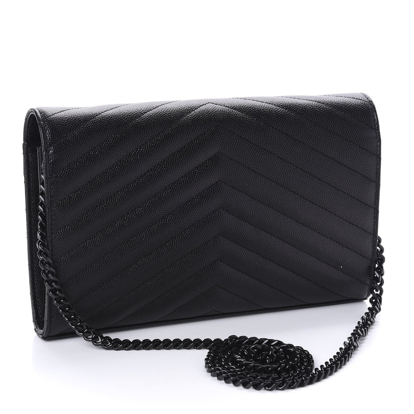 Grain De Poudre Matelasse Chevron Monogram Chain Wallet Black