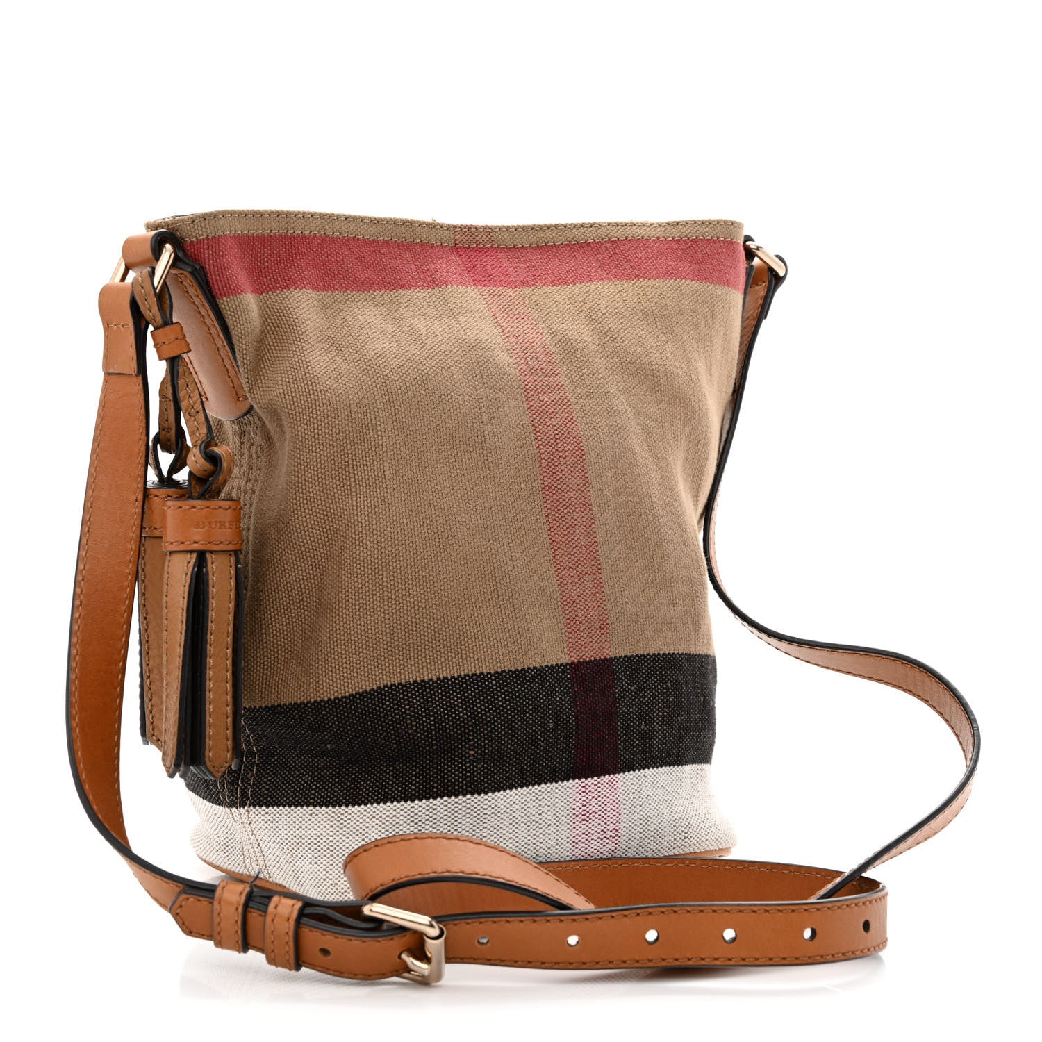 Burberry Canvas Mega Check Mini Ashby Tassel Crossbody Saddle Brown 4 of 14