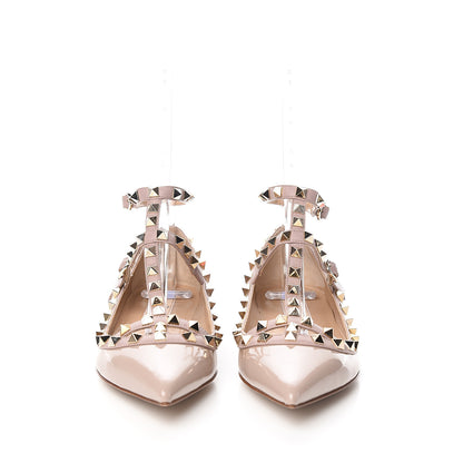 Valentino Garavani Patent Rockstud Cage Ballerina Flats 37.5 Poudre 2 of 9