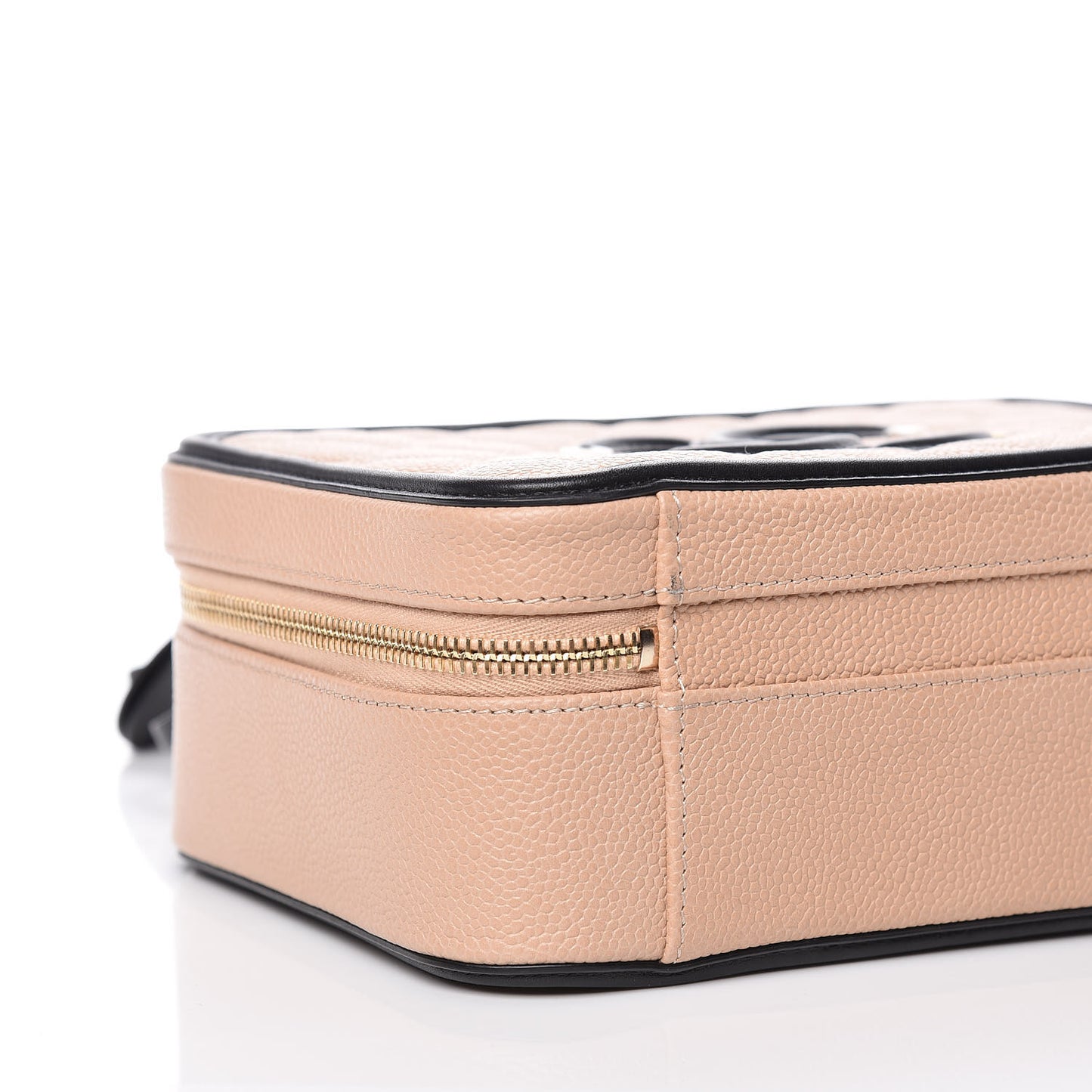 Caviar Quilted Medium CC Filigree Vanity Case Beige Black