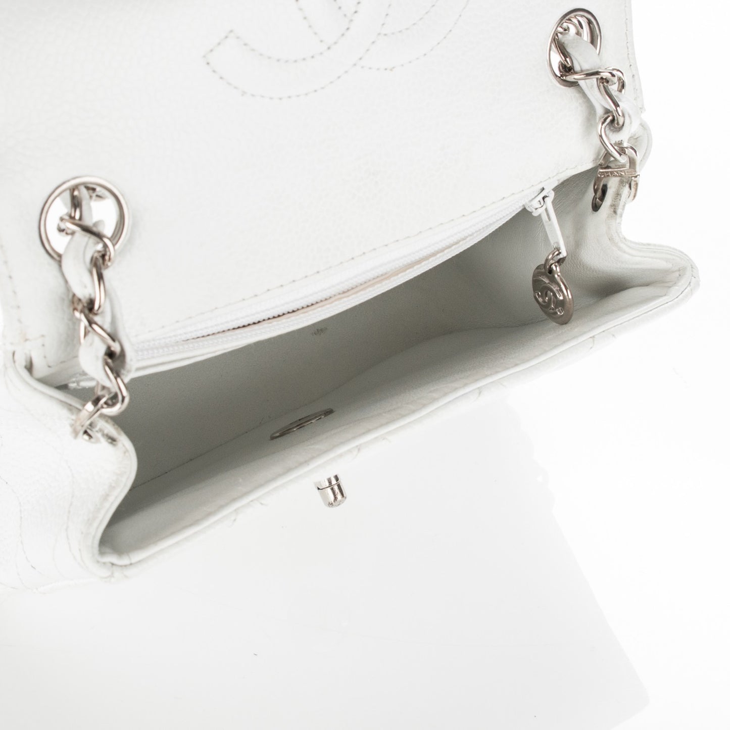 Caviar Quilted Mini Square Flap White