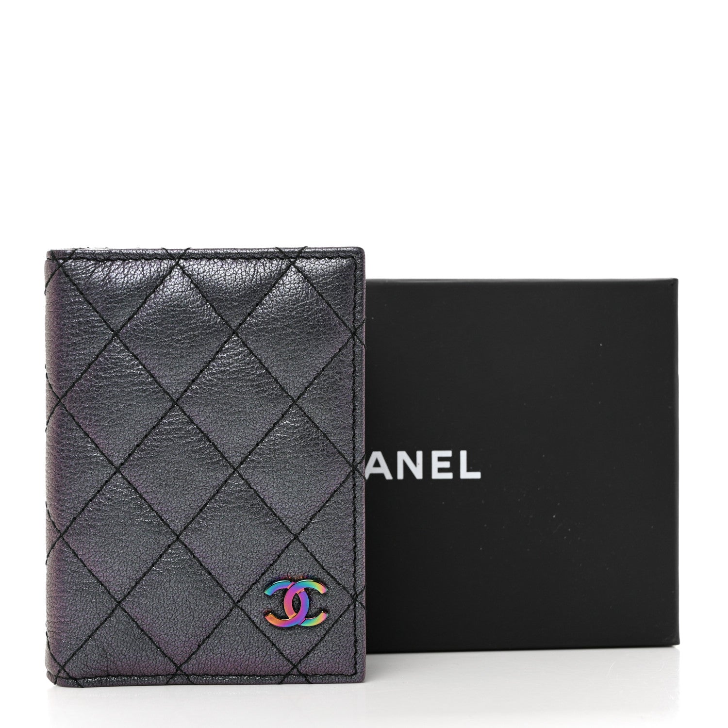 Chanel Iridescent Goatskin Quilted Card Holder Purple 3 of 8