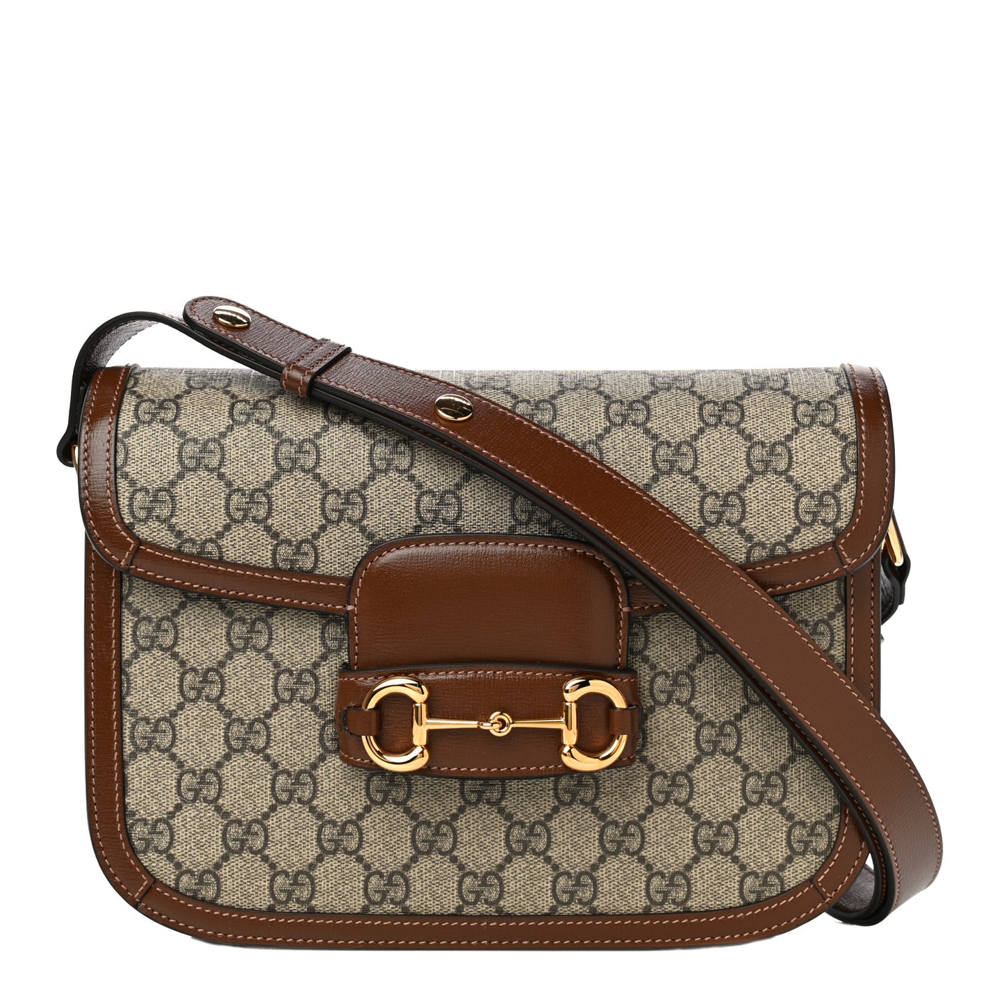 GG Supreme Monogram Horsebit 1955 Shoulder Bag Beige Brown Sugar