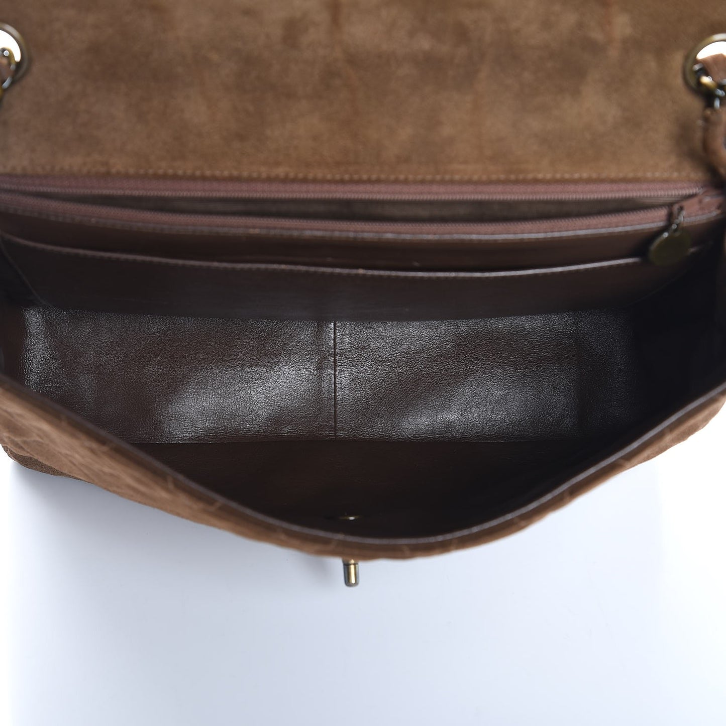 Suede Quilted Jumbo Single Flap Brown