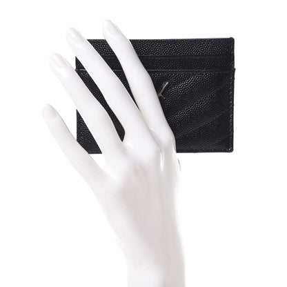 Saint Laurent Grain De Poudre Matelasse Chevron Monogram Credit Card Case Black 2 of 7