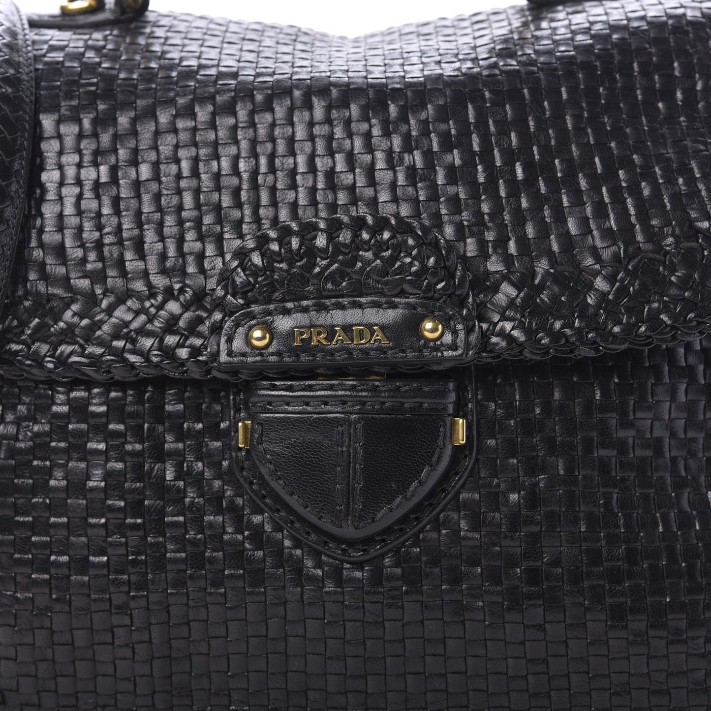 Goatskin Woven Top Handle Satchel Black