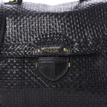 Prada Goatskin Woven Top Handle Satchel Black 14 of 14