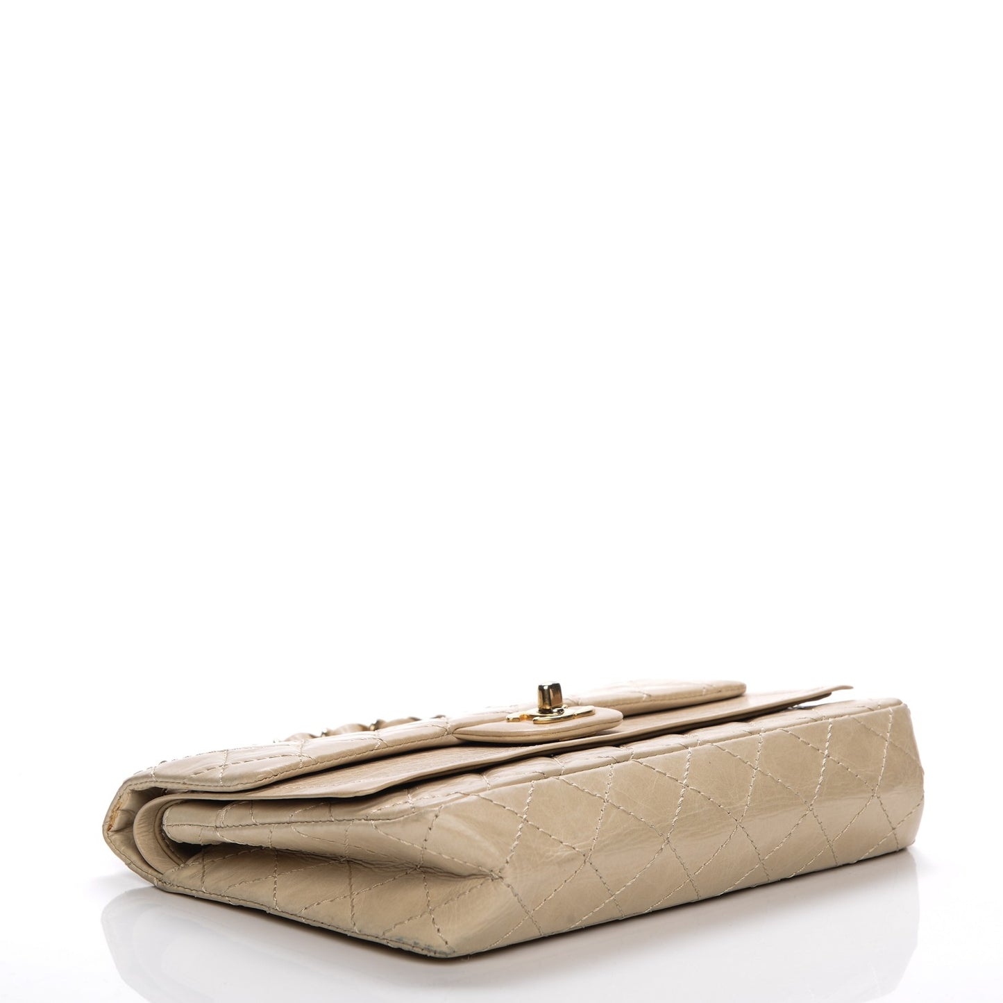 Aged Calfskin Medium Double Flap Beige