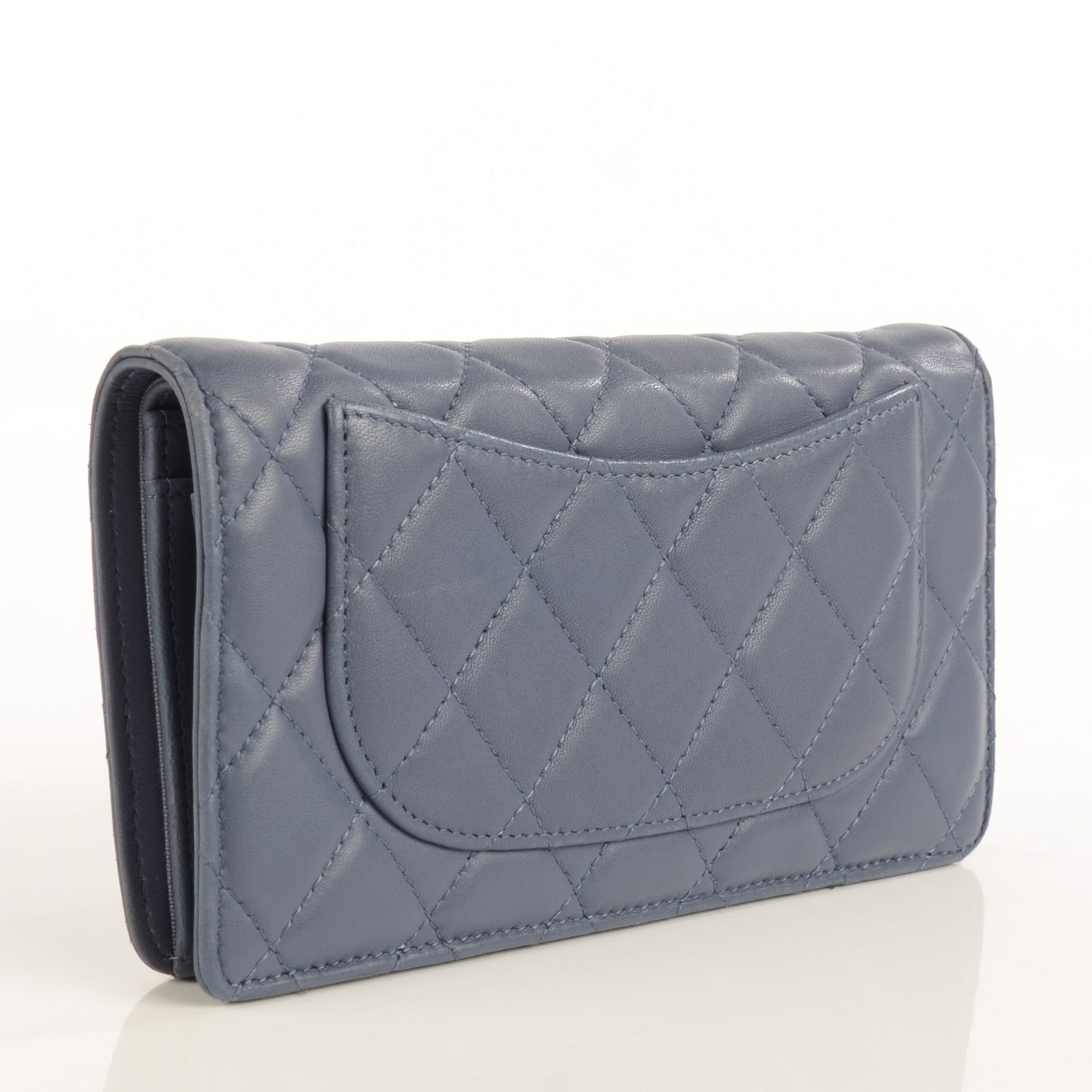 Lambskin Quilted Yen Wallet Blue