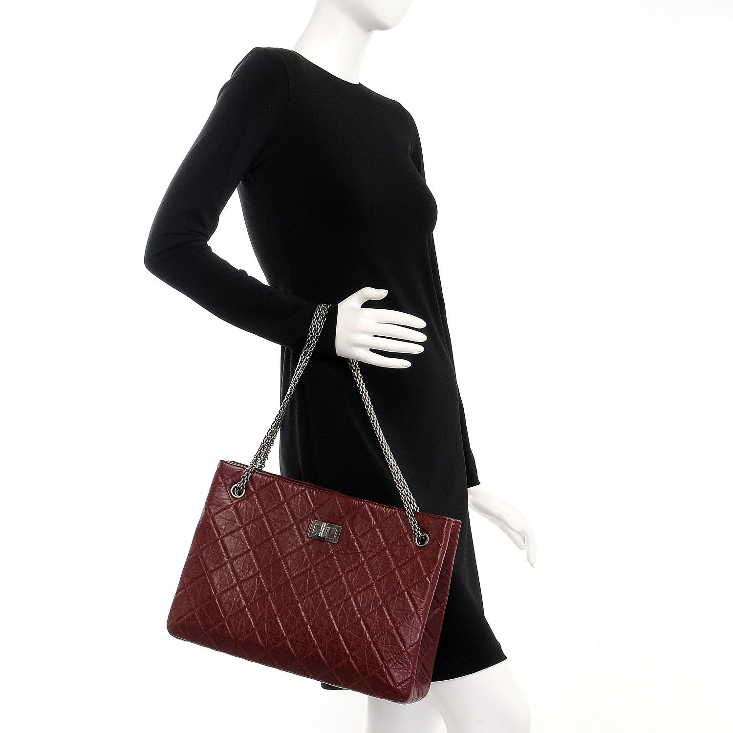 Chanel Aged Calfskin Quilted Reissue 2.55 Tote Bordeaux 2 of 8