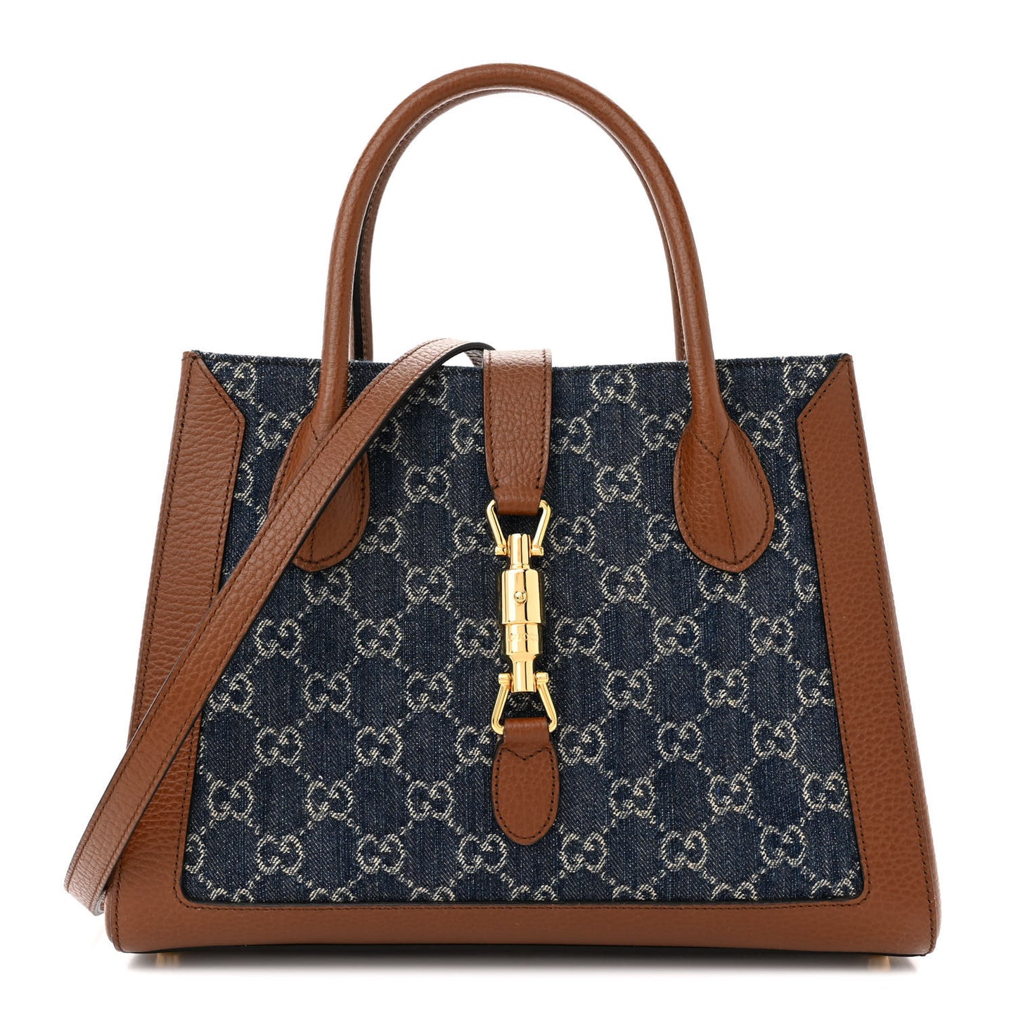 New Denim GG Monogram Dollar Calfskin Medium Jackie 1961 Tote Blue Tea Cuir Epilog
