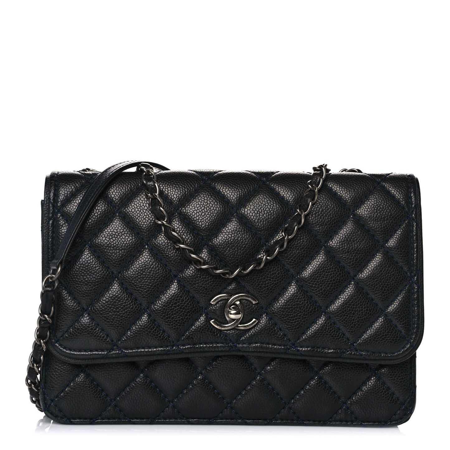 Caviar Quilted Flap With Chain Blue