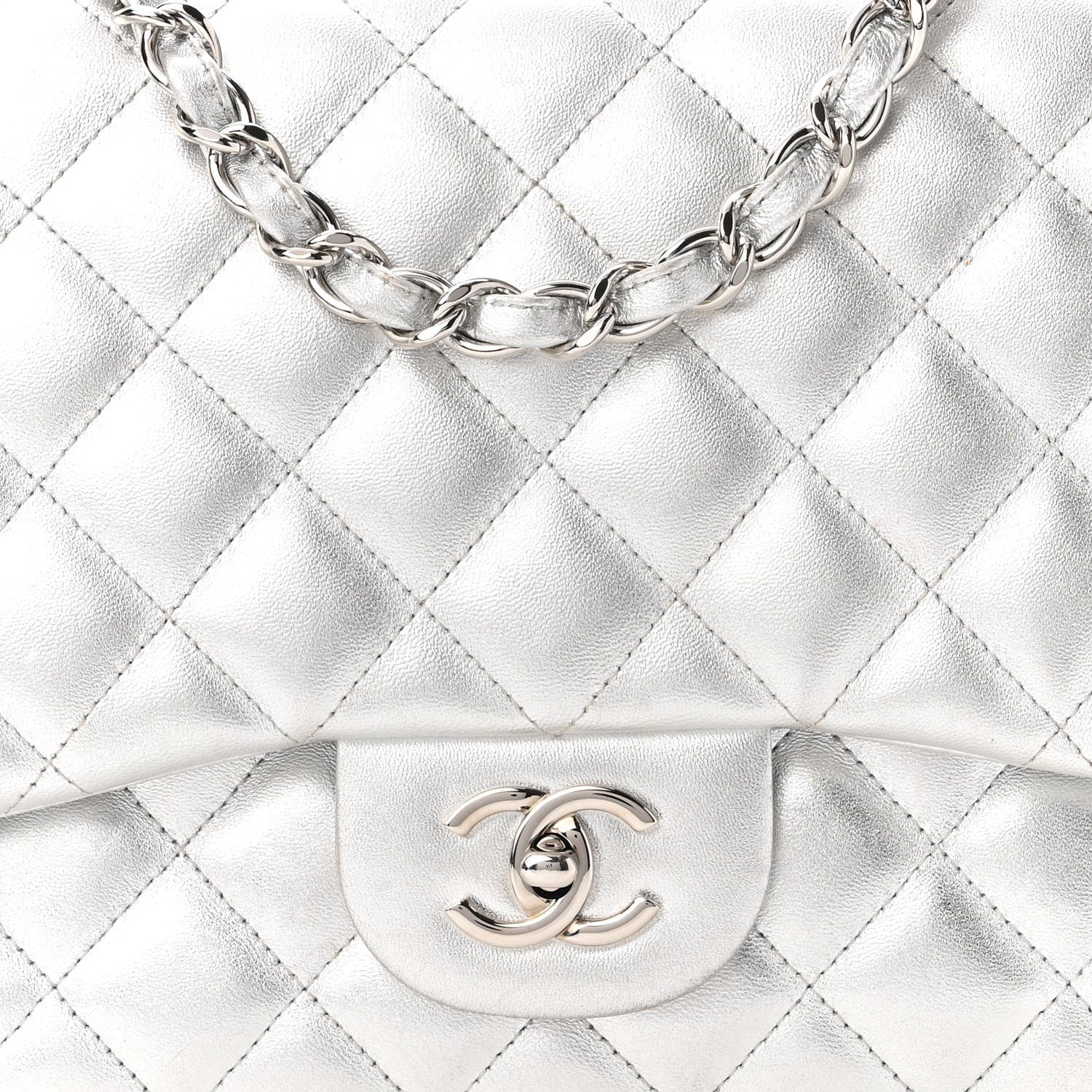 Chanel Metallic Lambskin Quilted Jumbo Single Flap Silver 8 of 10