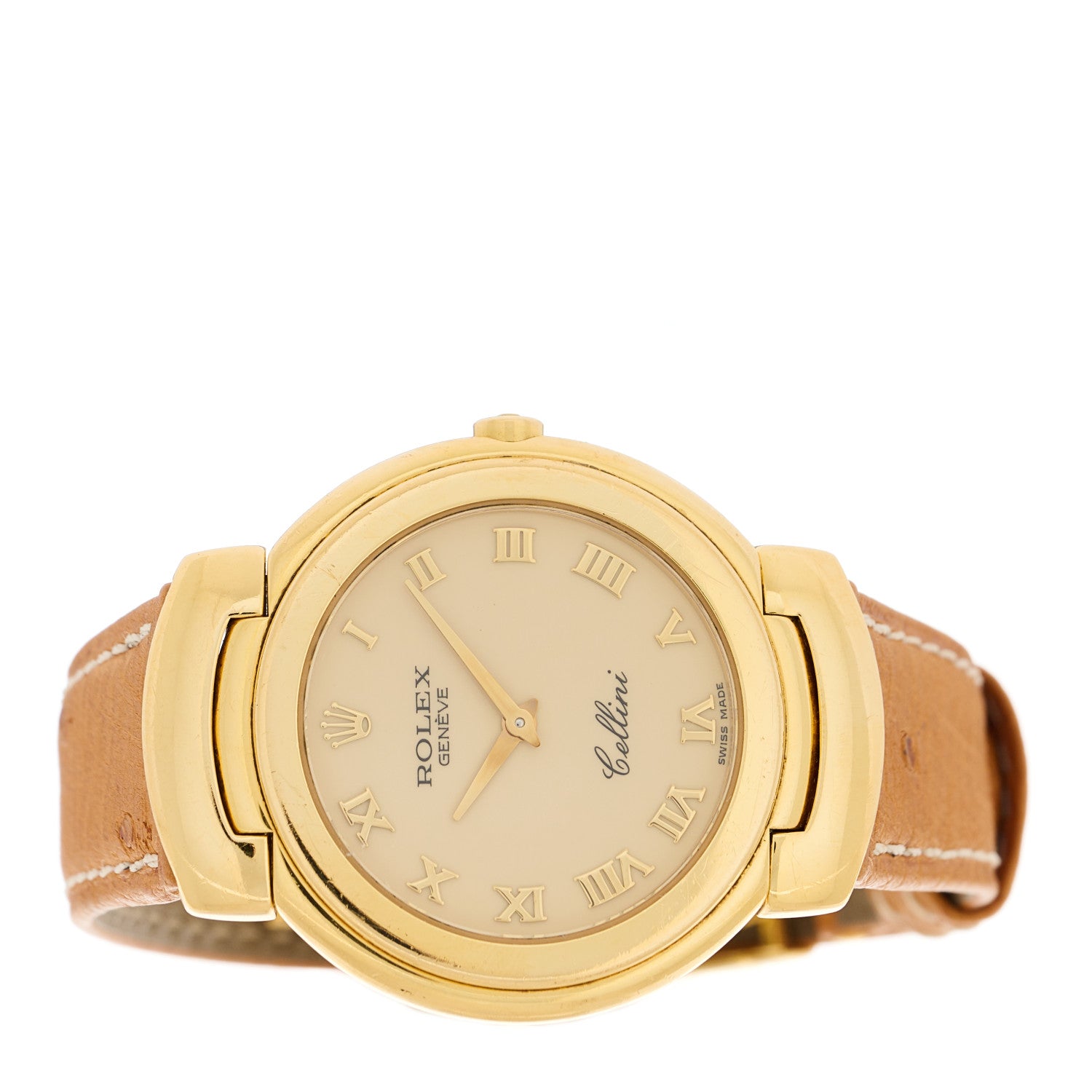 Rolex 18K Yellow Gold Ostrich 33mm Cellini Quartz Watch Brown 6622 2 of 4