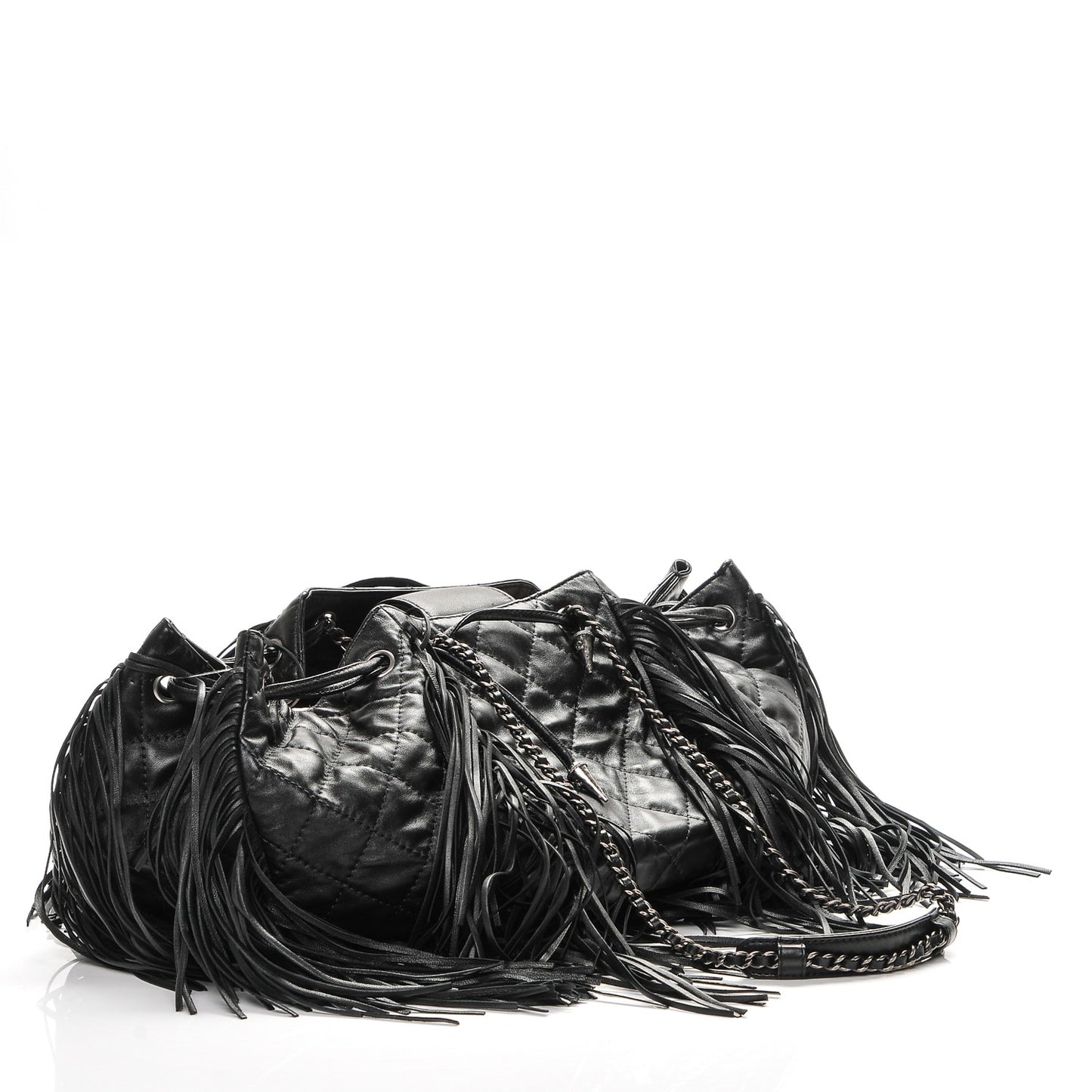 Lambskin Quilted Western Baluchon Fringe Bag Black