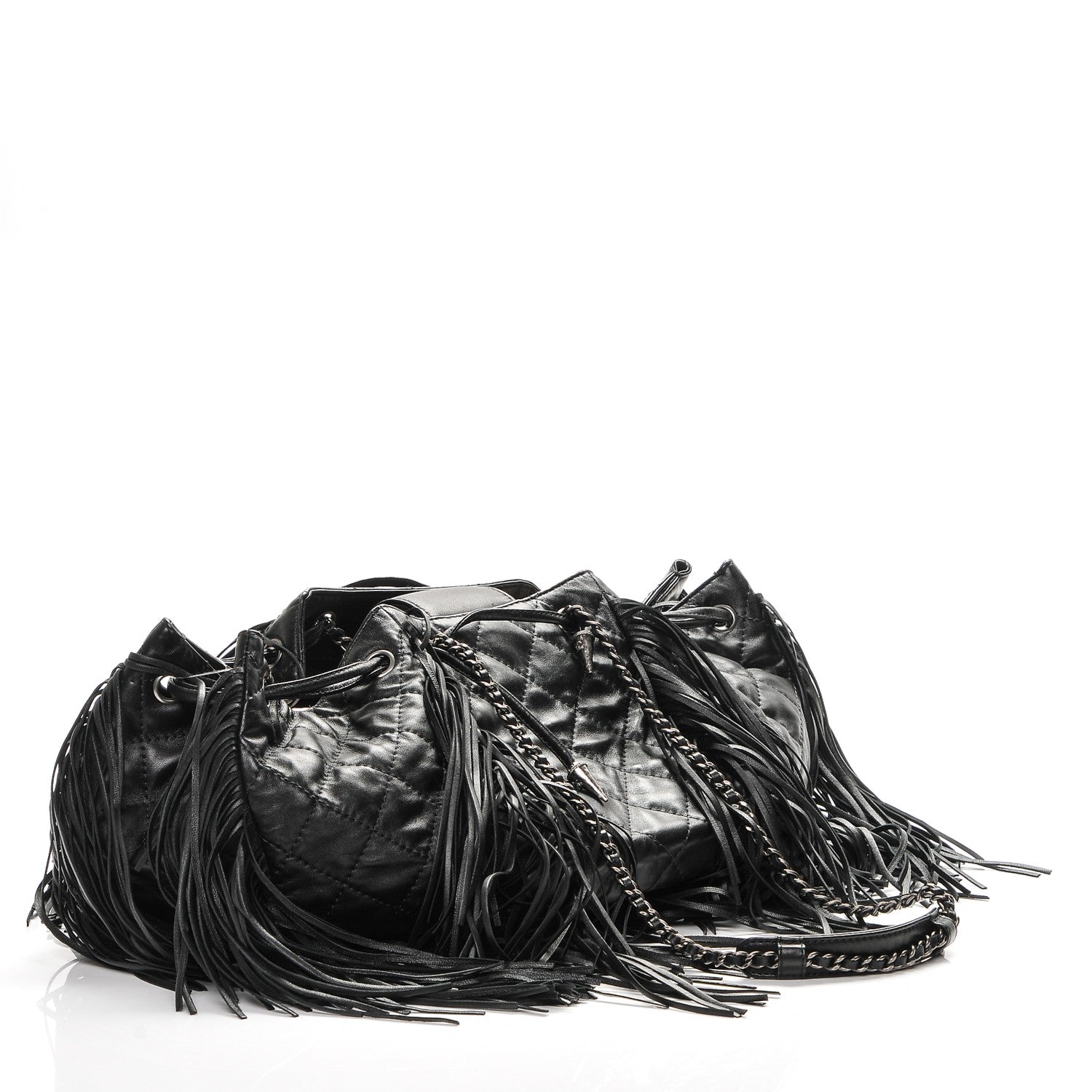 Chanel Lambskin Quilted Western Baluchon Fringe Bag Black 3 of 7