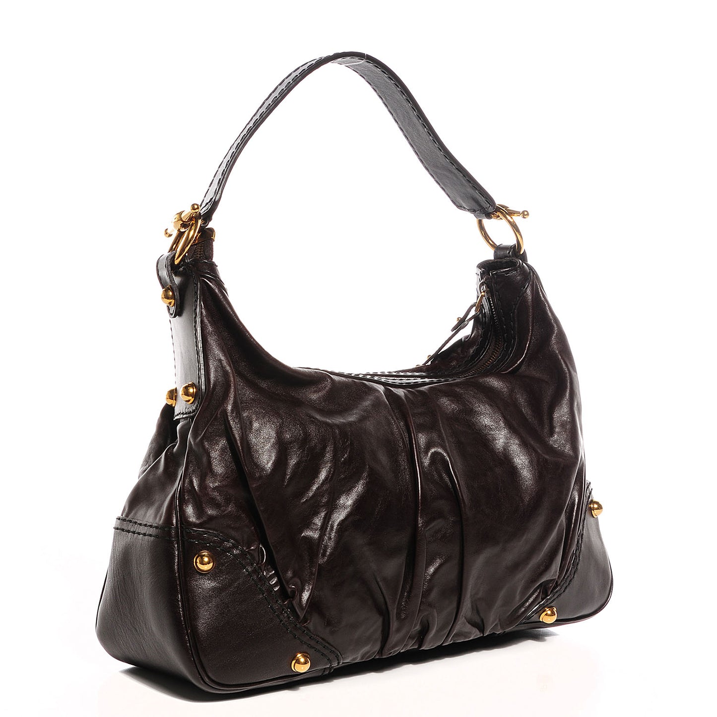 Leather Medium Jockey Hobo Dark Brown
