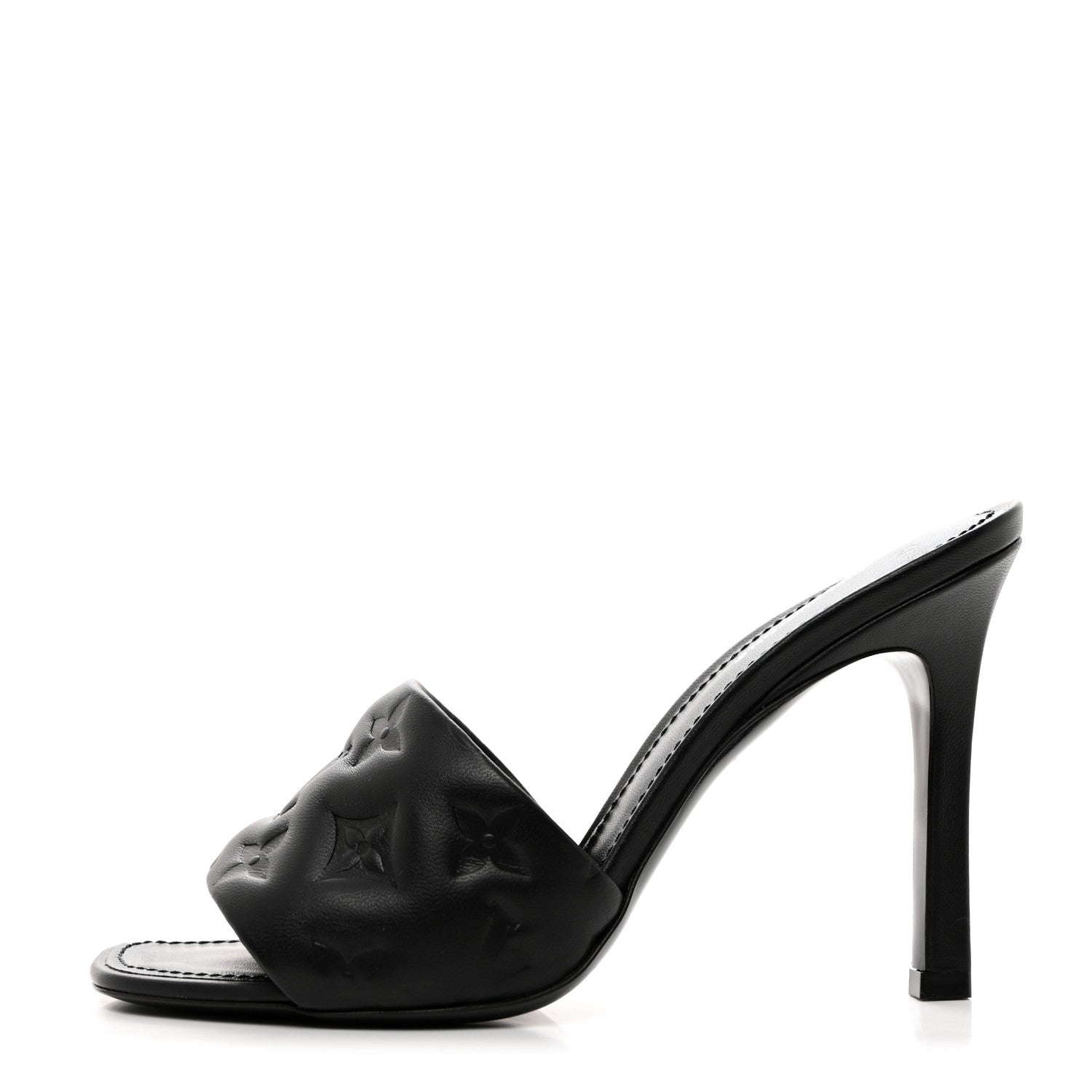Louis Vuitton Lambskin Embossed Monogram Revival High Heel Mules 37.5 Black 1 of 10