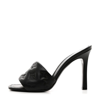 Louis Vuitton Lambskin Embossed Monogram Revival High Heel Mules 37.5 Black 1 of 10