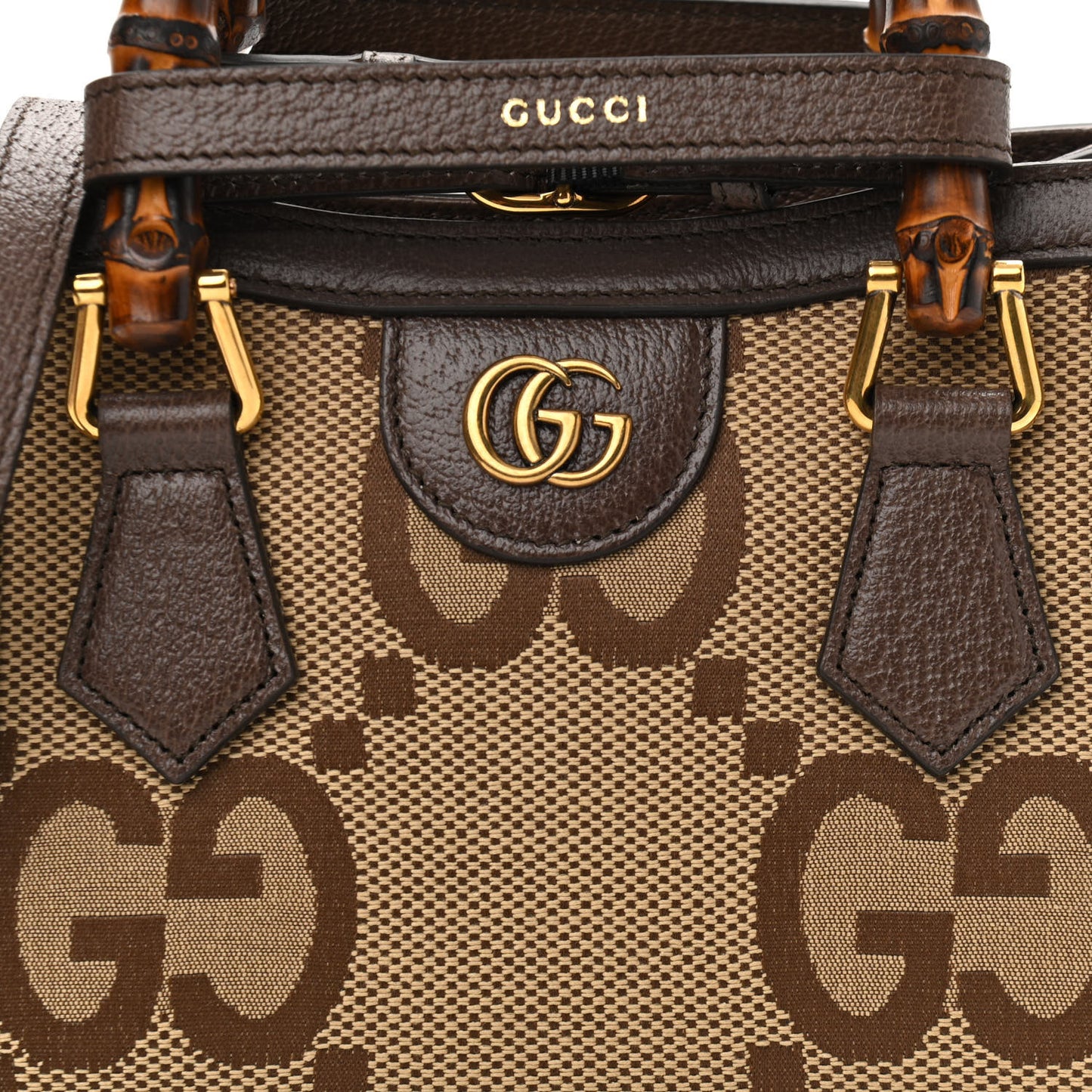 Monogram Jumbo GG Textured Dollar Calfskin Mini Diana Tote Bag Camel Ebony New Acero