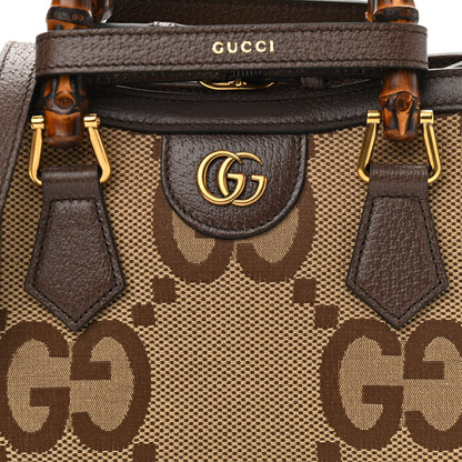 Gucci Monogram Jumbo GG Textured Dollar Calfskin Mini Diana Tote Bag Camel Ebony New Acero 9 of 12