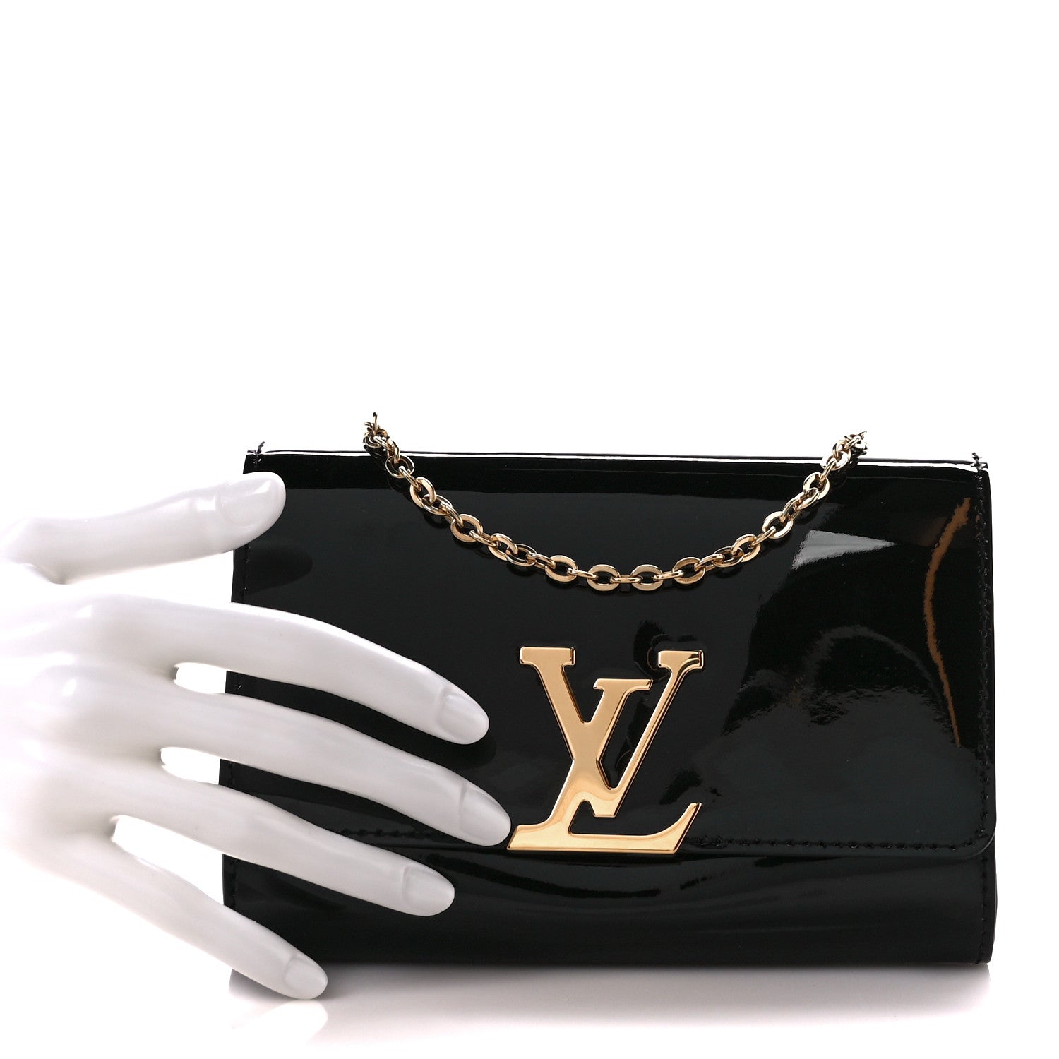 Louis Vuitton Patent Louise PM Chain Clutch Black 3 of 13
