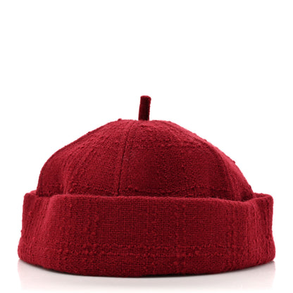 Chanel Wool Tweed CC Beret Beanie Hat M Burgundy 6 of 8