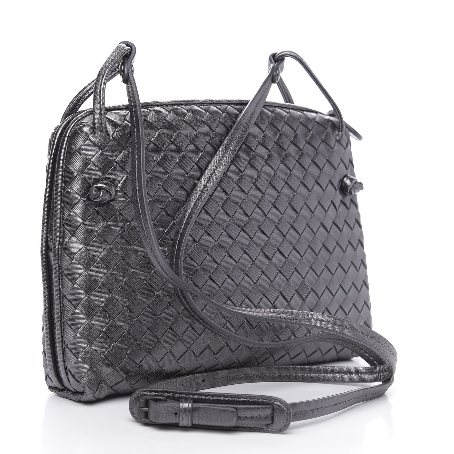 Bottega Veneta Metallic Nappa Intrecciato Nodini Crossbody Messenger Dark Grey 3 of 9