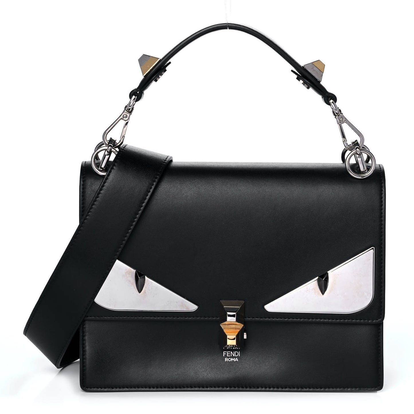 Vitello Liberty Lucido Metal Monster Eyes Studded Kan I Shoulder Bag Black