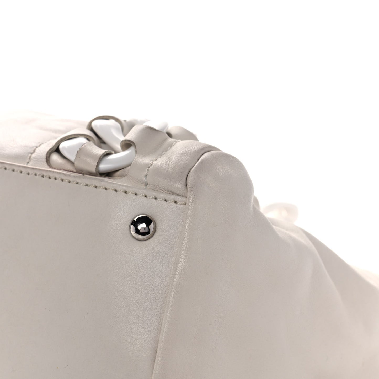 Calfskin Modern Chain Rhodoid East West Tote White
