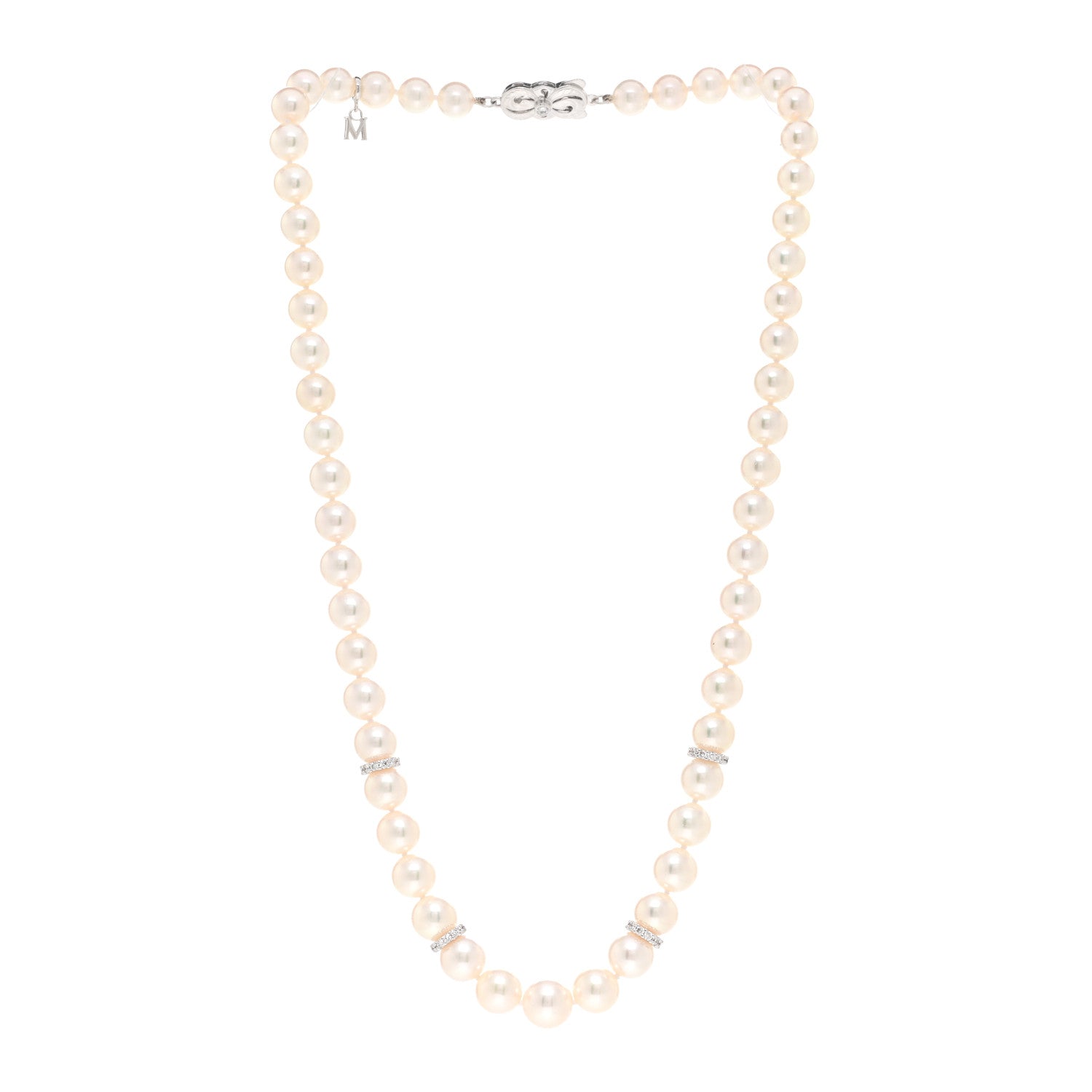 Mikimoto 18K White Gold Diamond Akoya Pearl 7-7.5mm Strand Rondelle Necklace 3 of 4