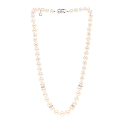Mikimoto 18K White Gold Diamond Akoya Pearl 7-7.5mm Strand Rondelle Necklace 3 of 4