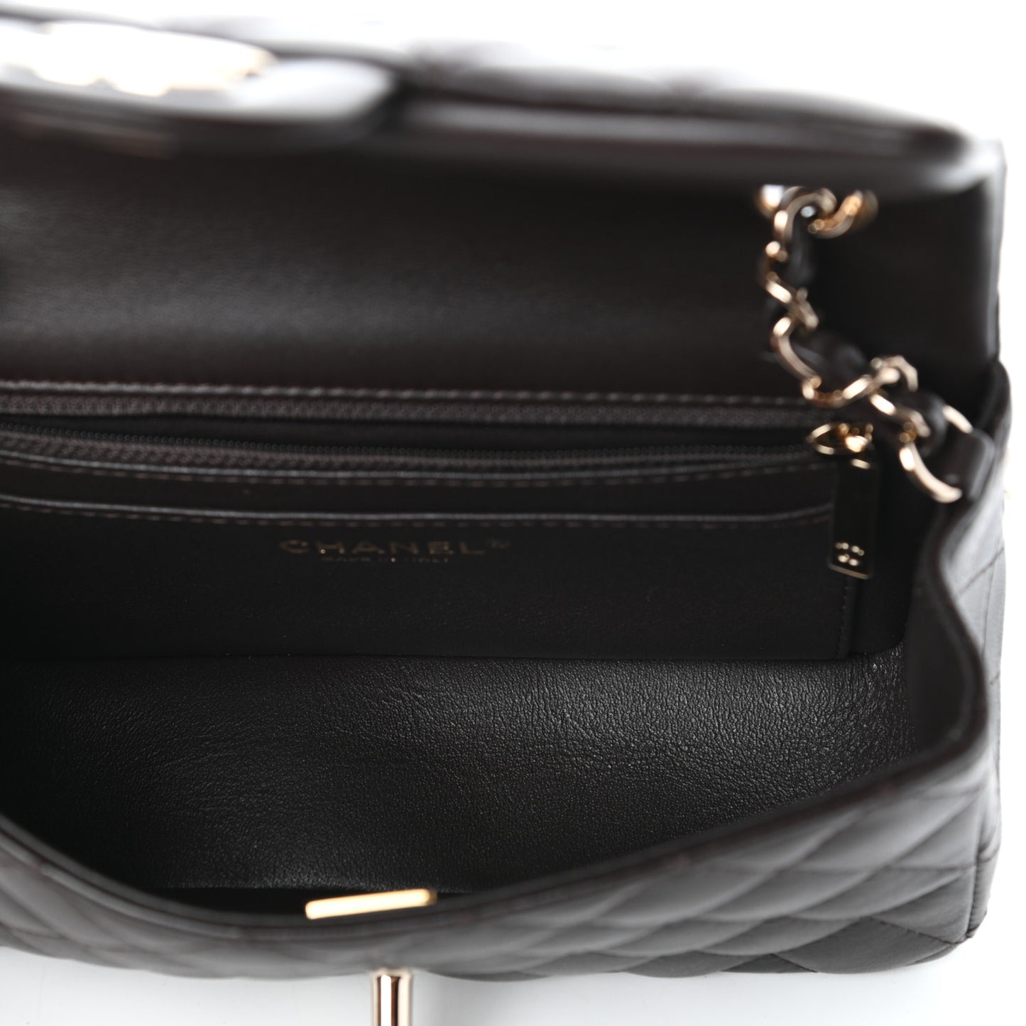 Lambskin Quilted Mini Rectangular Flap Dark Brown