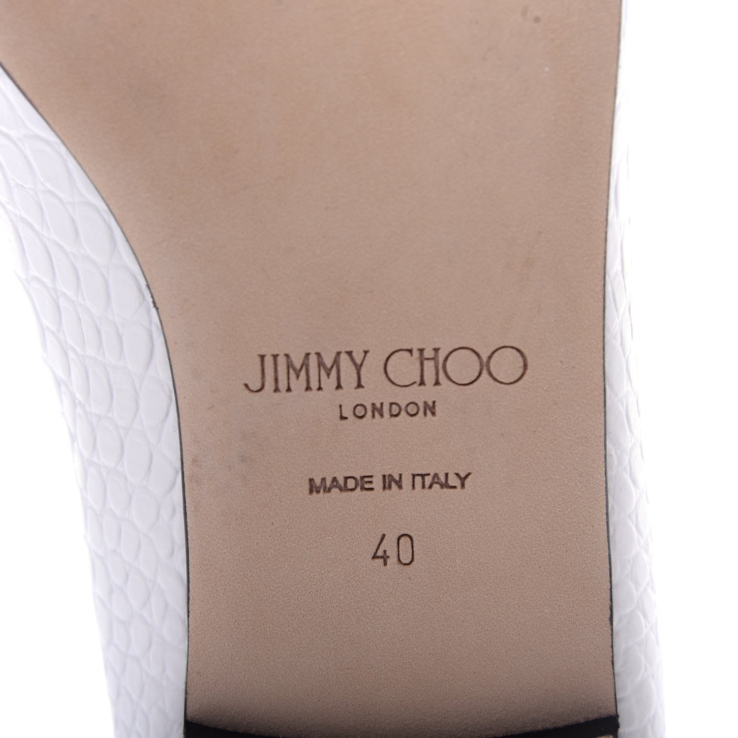 Jimmy Choo Calfskin Crocodile Embossed Joselyn Flats 40 White 9 of 9