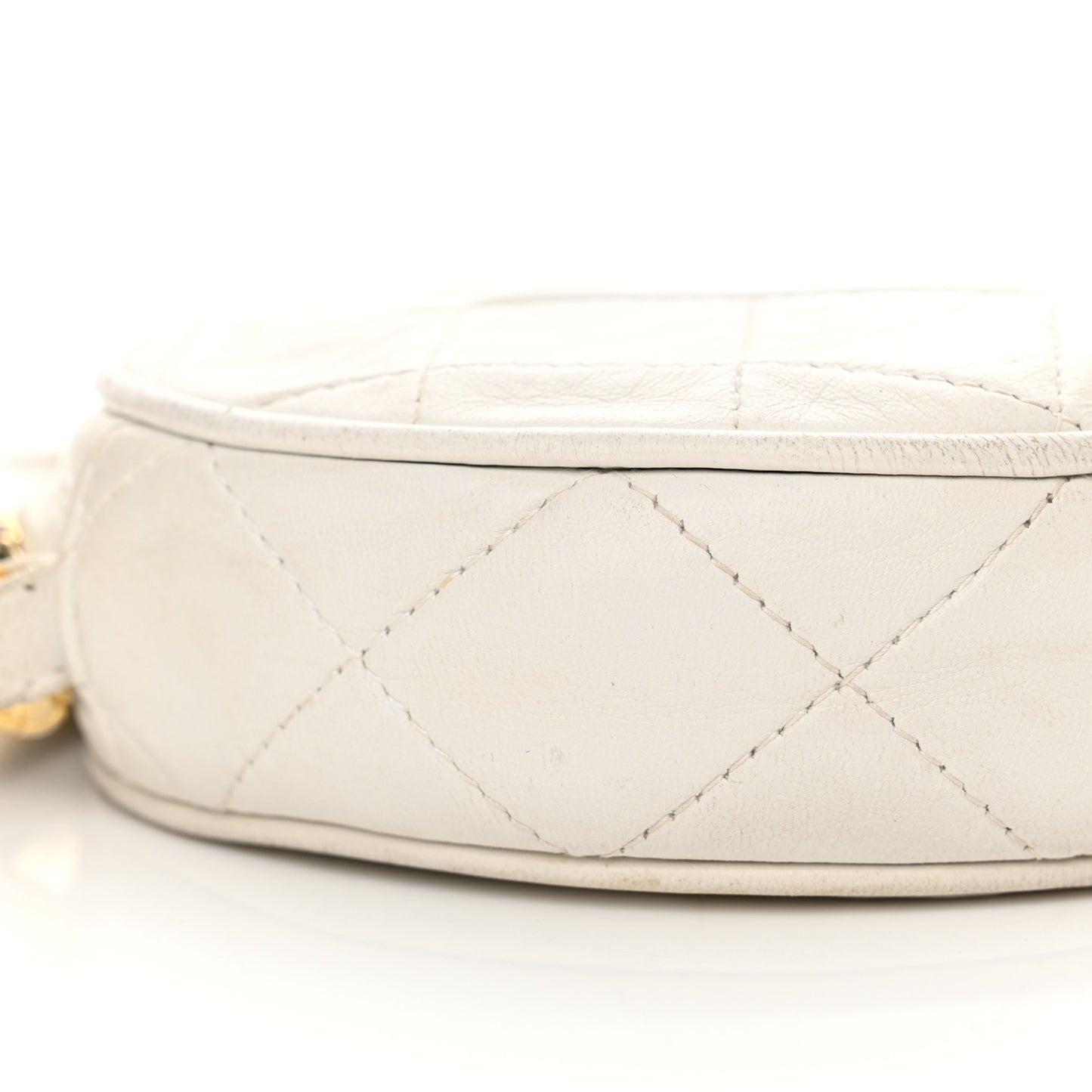 Lambskin Quilted Round Tassel Crossbody Bag White