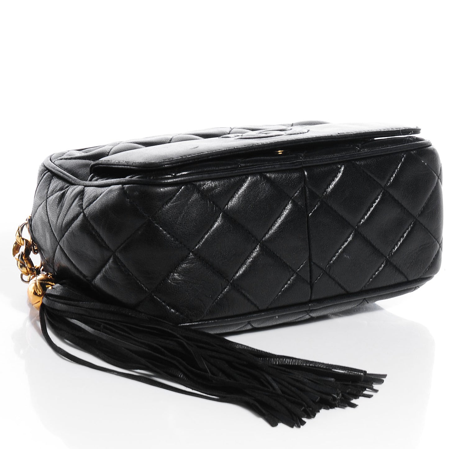 Lambskin Quilted Tassel Camera Case Black
