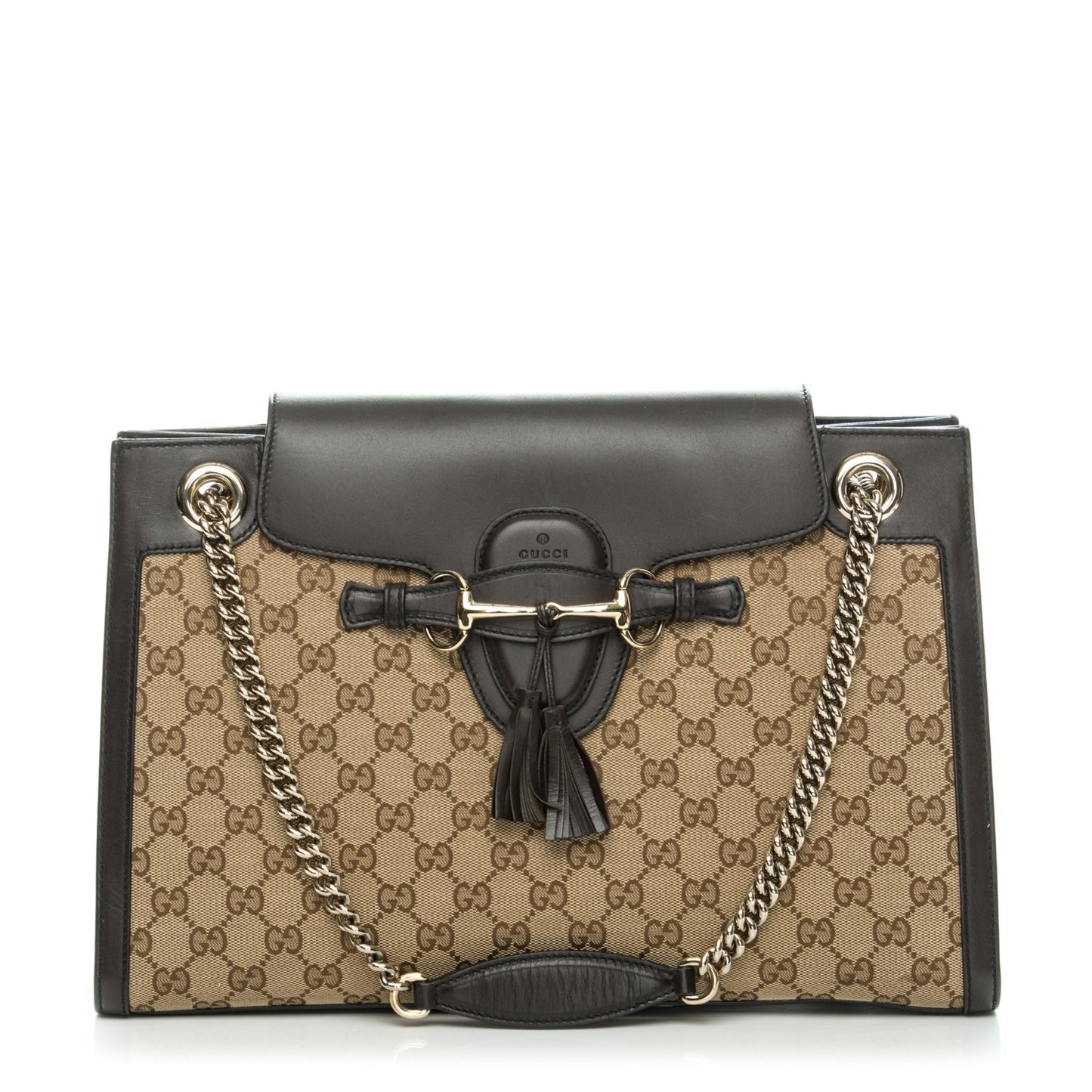 Monogram Margaux Calfskin Large Emily Chain Shoulder Bag Beige Ebony Cocoa