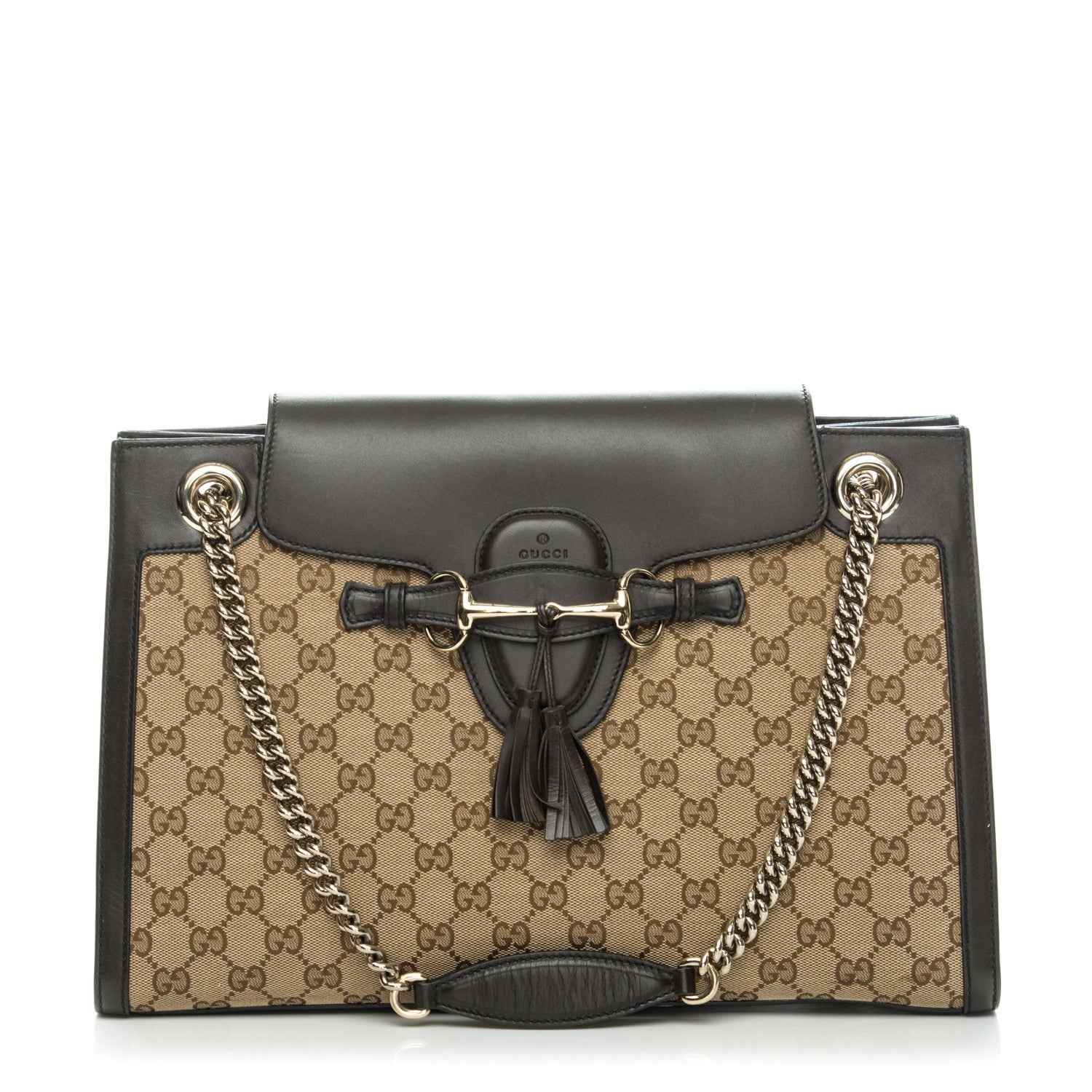 Gucci Monogram Margaux Calfskin Large Emily Chain Shoulder Bag Beige Ebony Cocoa 1 of 10