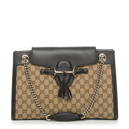 Gucci Monogram Margaux Calfskin Large Emily Chain Shoulder Bag Beige Ebony Cocoa 1 of 10
