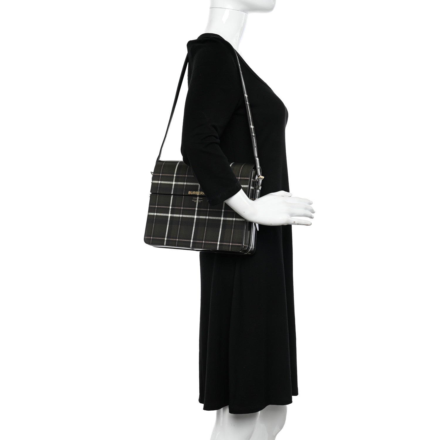 Burberry Calfskin Tartan Print Large Grace Bag Dark Green 2 of 10