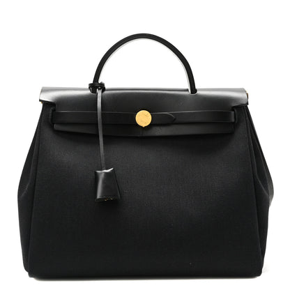 Hermes Military Toile Vache Hunter Herbag Zip Retourne 31 PM Black 1 of 11